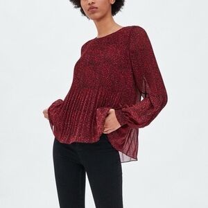 ZARA Elegant Animal Print Red Women's Top, Size S
